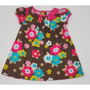 Carter's Floral Corduroy Brown Pink Bow Baby Girl Dress 6 Months‎ Cute Colorful